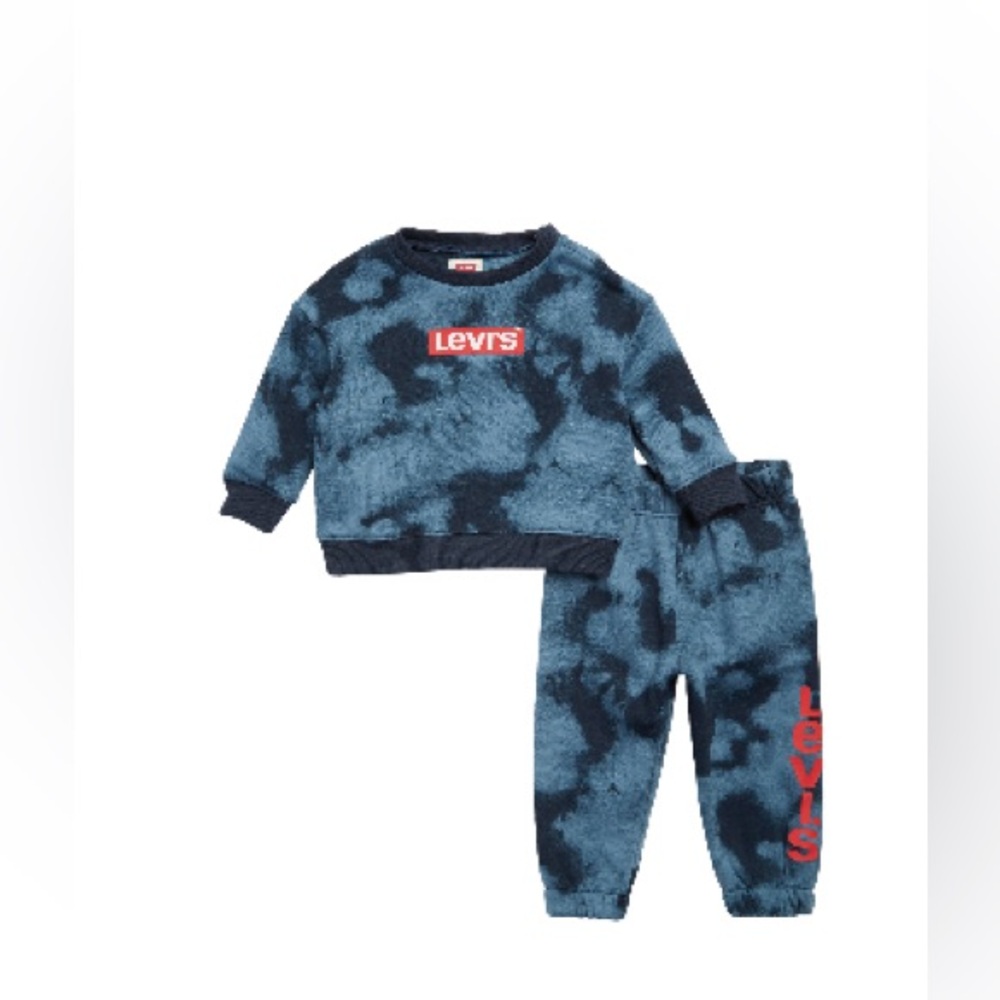 Levi’s Baby Boy Sweatshirt and Jogger Set in Blue Camo | Size: 12 months